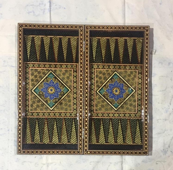 Exclusive Green pattern tezhib painted backgammon and chess board Fine Craftsmanship Detail
