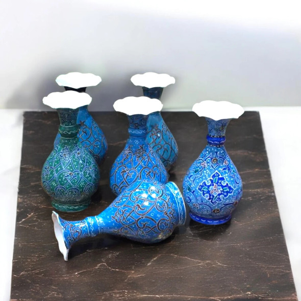 Hand-painted copper flower vase 9cm assorted Minakari patterns Persian decor gift