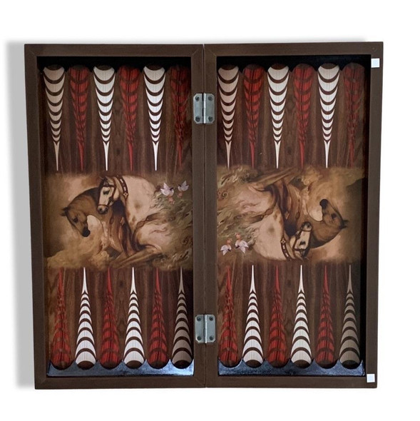 Exclusive Non handmade Horse pattern backgammon set 48x48 cm Heritage Collection View