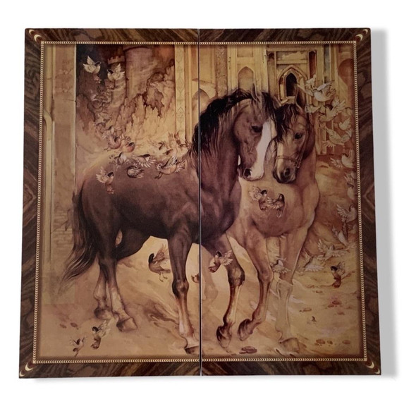 Artisan Non handmade Horse pattern backgammon set 48x48 cm Luxury Showcase - Dubai