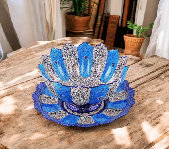 Handcrafted Persian Elegant Minakari Copper Bowl Lifestyle Visual