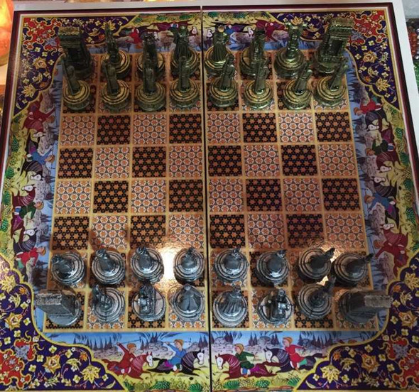 Artisan NON handmade wooden backgammon and chess set. 48x48 cm Luxury Showcase - Dubai