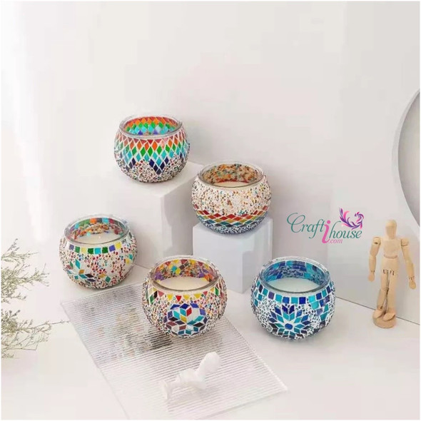 Exclusive Assorted Colors Mosaic Candle Fine Craftsmanship Detail