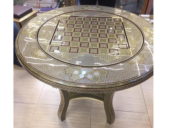 Exclusive Stunning khatamkari inlaid round chess table , backgammon table set , Poker table Heritage Collection View