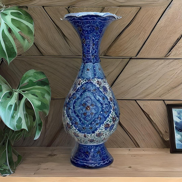 hand-painted enamel copper vase displayed on an exhibition shelf, serving as an exceptional corporate giveaway token or elite VIP milestone travel memento.