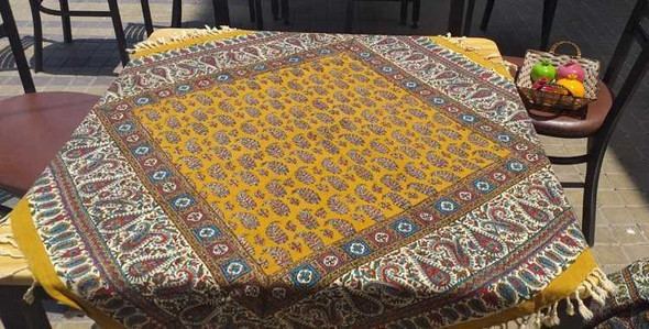 Luxury Uae Yellow Pattern Ghalamkari Table Premium Design Showcase