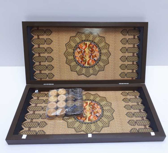 Close-up of the high-definition printed mosaic patterns and chess squares on the 48 cm MDF strategy board.