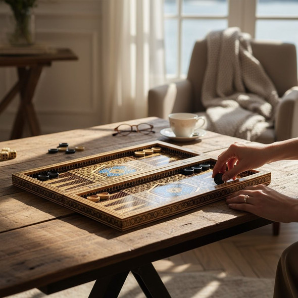 Luxury Luxury Khatamkari Backgammon & Chess Board Set Artisan Detail Shot