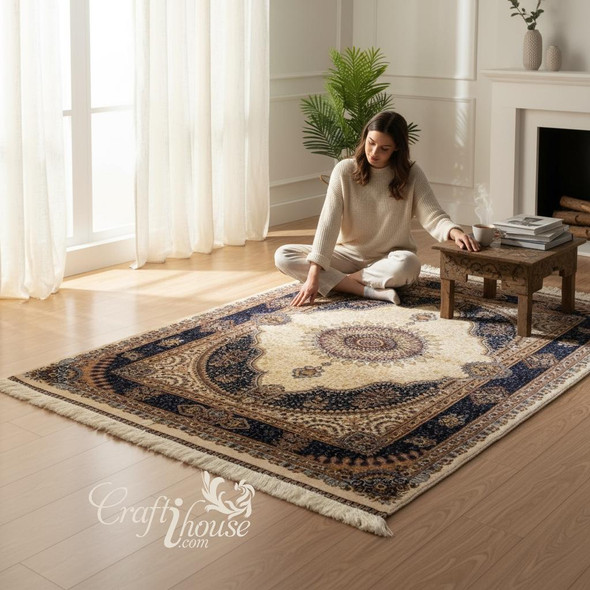 Exclusive Floral Pattern Silk Carpet Fine Craftsmanship Detail