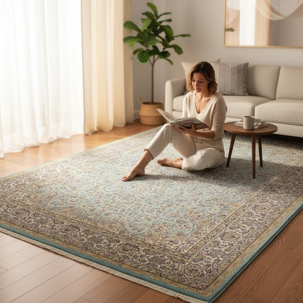Floral Pattern Silk Rug 225x150 cm – Elegant Machine-Made Carpet for Living Room or Office
