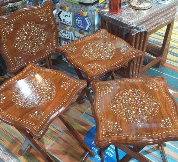 Artisan Set Of 4 Inlaid Coffee Tables With Stand High-Resolution Product Shot