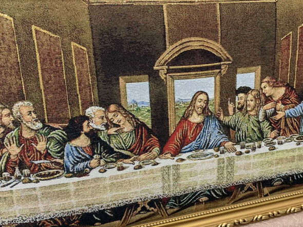 Artisan Last supper woven fabric with golden frame 76x46 cm High-Resolution Product Shot