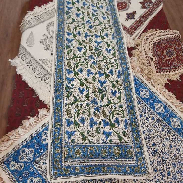 Green grape pattern ghalamkari tablecloth 150x40 cm