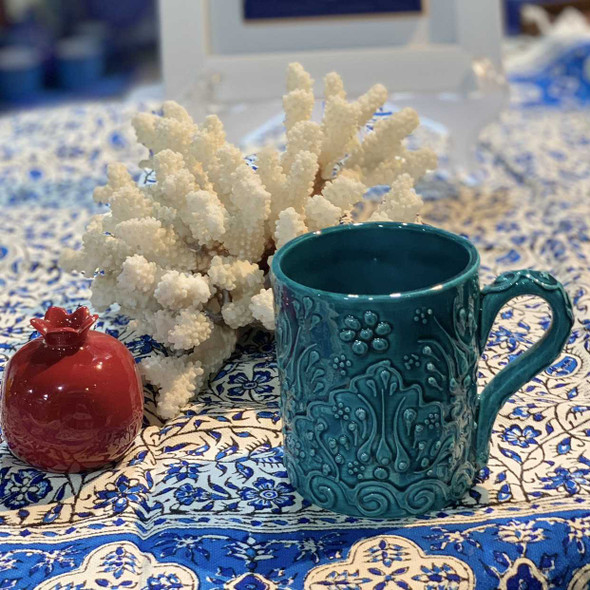 Turquoise Turkish Large Luxury Ceramic Mug | Premium Handcrafted Gift - Luxury Handcrafted Art Craftihouse Dubai