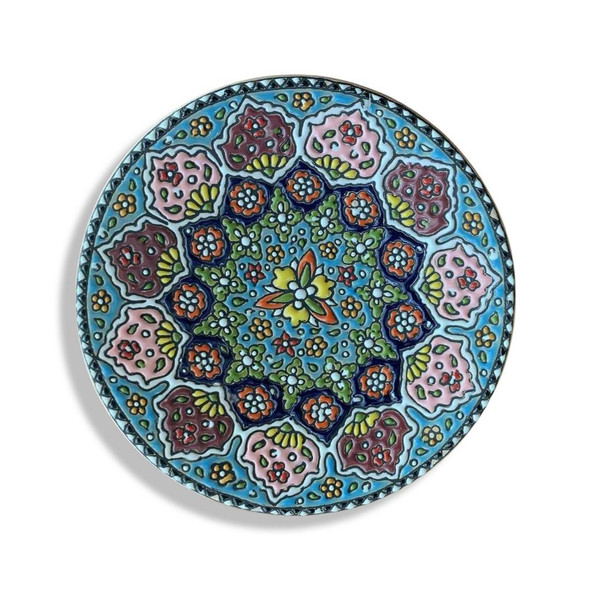 The 16 cm fancy enamel plate shown as a prestigious wall hanging in a luxury living room, highlighting its appeal as a meaningful anniversary gift.