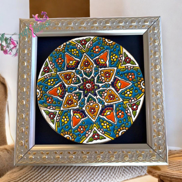 Handcrafted Exquisite Minakari Ceramic Plate with Frame - 22x22 cm – Lux... - Luxury Handcrafted Art Craftihouse Dubai