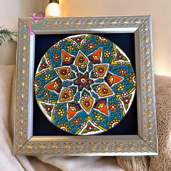 Exclusive Handcrafted Exquisite Minakari Ceramic Plate with Frame Fine Craftsmanship Detail