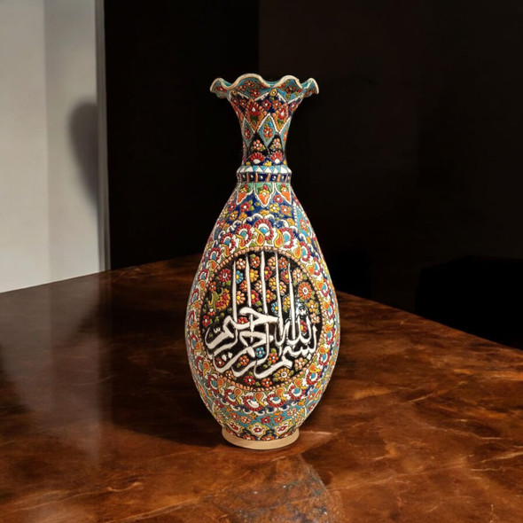 Hand-painted Clay Vase Islamic | Artisan Home Decor | Unique Middle Eastern Piece - Luxury Handcrafted Art Craftihouse Dubai