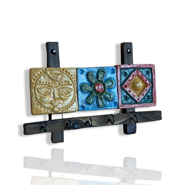 Exclusive Vintage style wooden-clay key holder , wall hanging key organizer Fine Craftsmanship Detail
