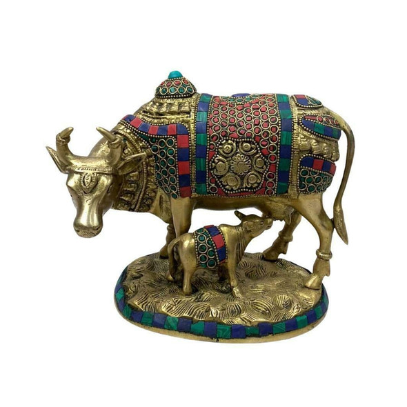Luxury Kamdhenu Cow Calf Brass Premium Design Showcase