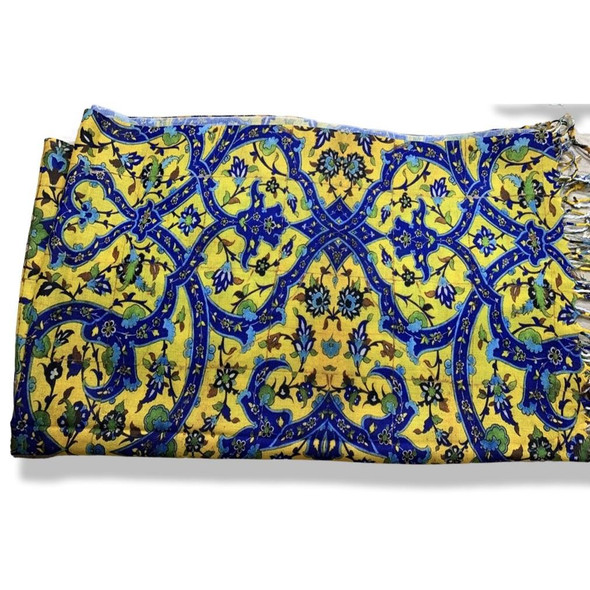 Exclusive Yellow tile pattern handmade shawl 190x60 cm Fine Craftsmanship Detail