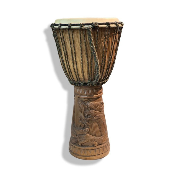 Exclusive Handmade percussion drum with hand carved wooden base Fine Craftsmanship Detail