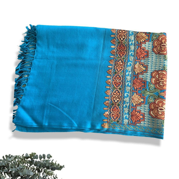 Artisan Indian kashmiri shawl light blue High-Resolution Product Shot
