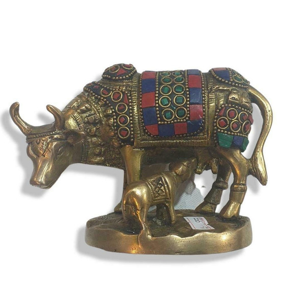 Luxury Artisan Kamdhenu cow calf brass Premium Design Showcase