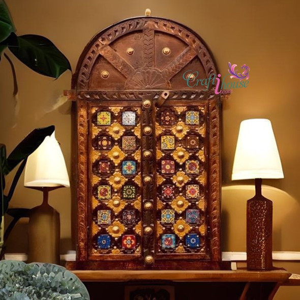 Artisan Handmade solid wood window with ceramic tile , vintage window 45x70 cm High-Resolution Product Shot