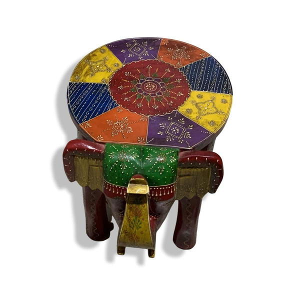 Elephant stool , hand painted wooden elephant side table