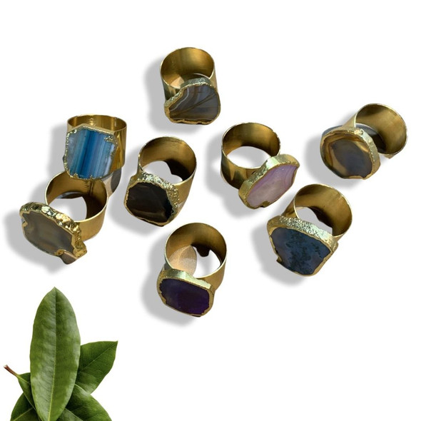 Brass decorative ring with assorted agate stone , gift ideas , birthday gift