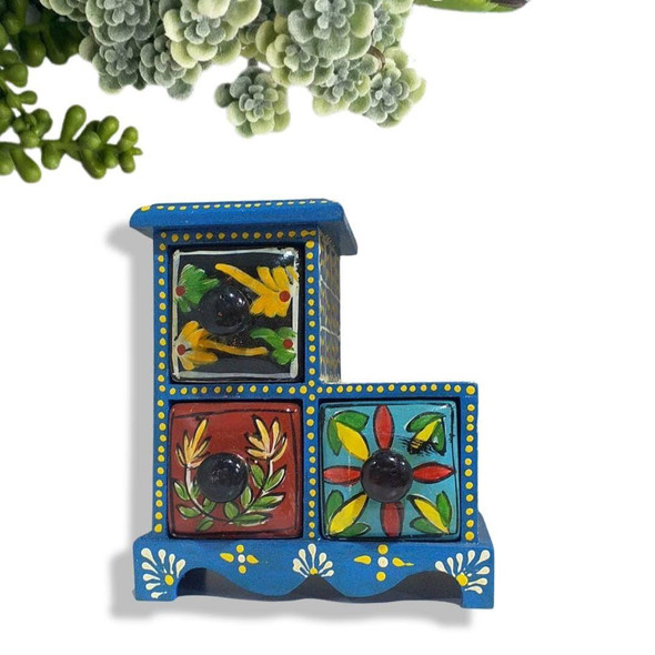 Luxury Spice box 3 drawers  , Green pattern jewelry box , gift for mom  , kitchen accents Premium Design Showcase