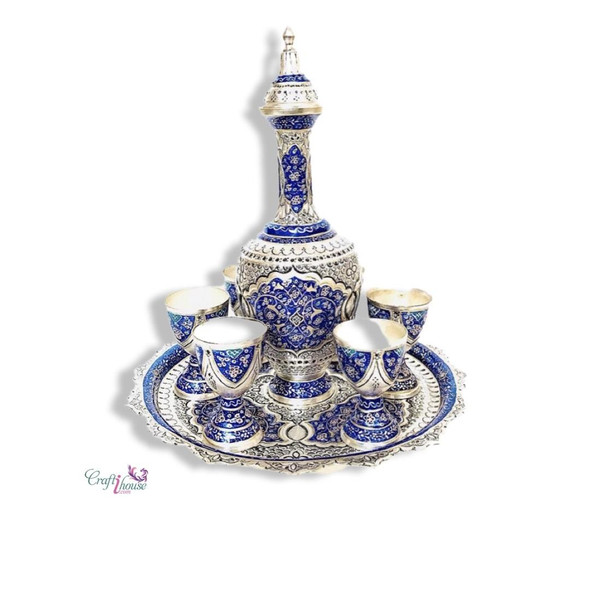 Exclusive Silver plated wine serving set , hand painted copper set , unique Christmas gift Fine Craftsmanship Detail