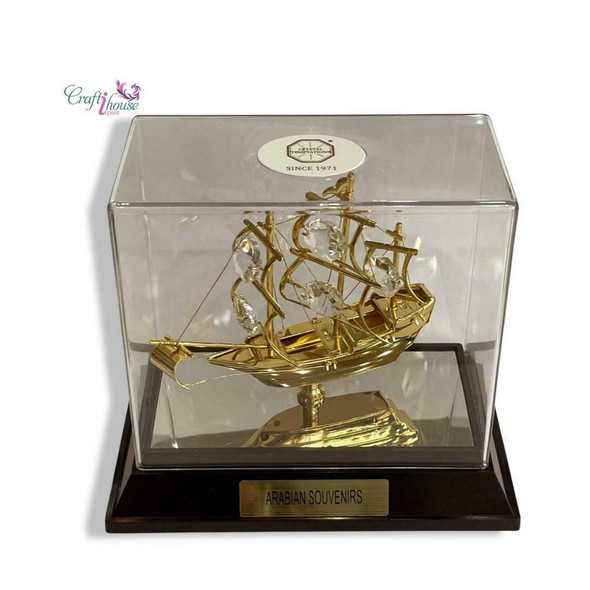 Gold Plated Dhow With Crystal Traditional Magnetic Decor Elegant Cultural Memento - Luxury Handcrafted Art Craftihouse Dubai