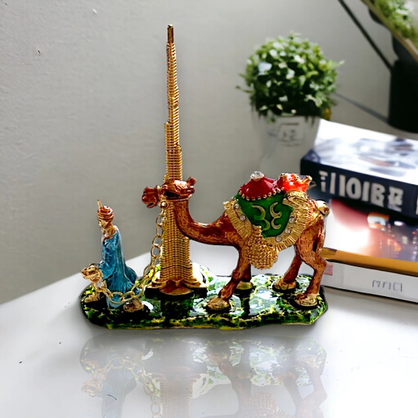 Arab Man With Burj Khalifa And Camel Statue | Metal Figure | Camel Statue | Camel Figurines - Luxury Handcrafted Souvenir Craftihouse Dubai