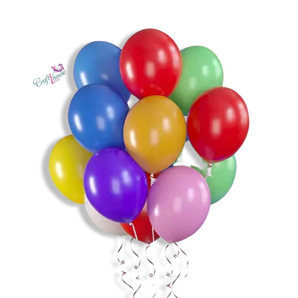 A bunch of assorted colorful birthday party latex balloons in red, blue, green, and yellow.