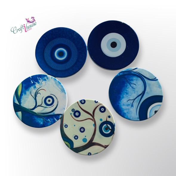 Beautifully printed ceramic coaster with a protective and decorative blue eye aesthetic.