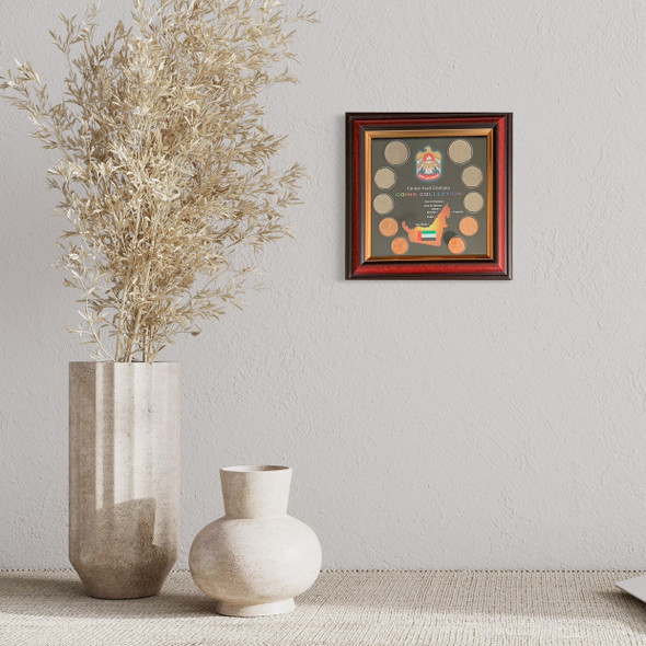 Uae Coins Collection | Emirate Coins Frame | Uae Coins Frame | Souvenir Frame With Uae Coins And Flag | Collectible Gift - Luxury Handcrafted Souvenir Craftihouse Dubai