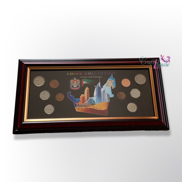 Emirate Coins Frame | Uae Coins Frame | Souvenir Frame With Uae Coins And Flag | Collectible Gift 31x16 Cm - Luxury Handcrafted Souvenir Craftihouse Dubai