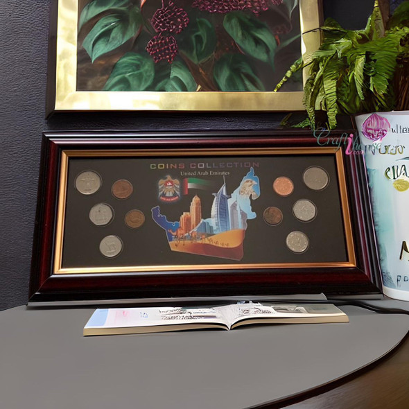 Emirate Coins Frame | Uae Coins Frame | Souvenir Frame With Uae Coins And Flag | Collectible Gift 31x16 Cm - Luxury Handcrafted Souvenir Craftihouse Dubai