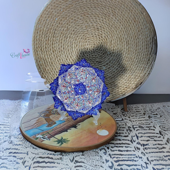 An exclusive Craftihouse unique gift and decorative wall plate showcasing authentic Persian crimson and blue enameled copper craftsmanship.