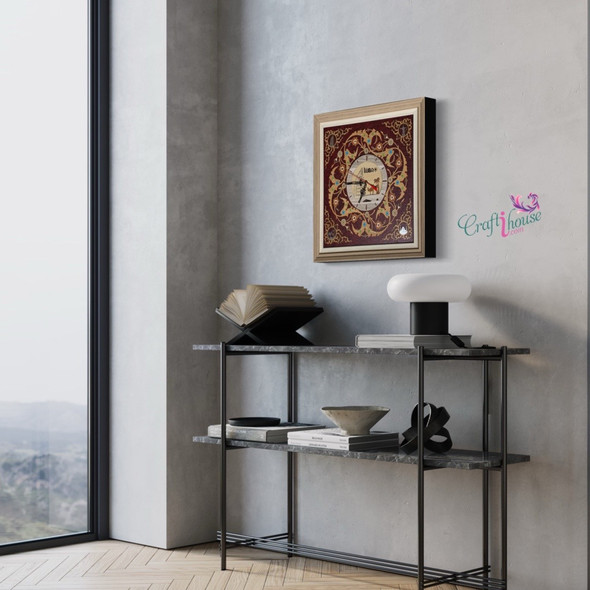 Large layered wooden clock in maroon, perfect as a luxury statement piece.