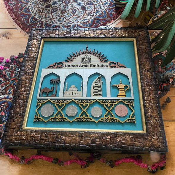 Uae Collectible Coins Frame Wood | Sophisticated Boutique Accessory | Crafted In Dubai - Luxury Handcrafted Art Craftihouse Dubai