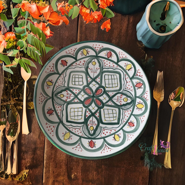 Premium 30 cm bespoke Moroccan ceramic plate featuring traditional hand-painted geometric patterns for luxury wall decor.