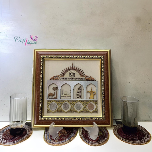 Emirates Collectible Coins Frame Wood | Artisan Home Decor | Unique Middle Eastern Piece - Luxury Handcrafted Art Craftihouse Dubai