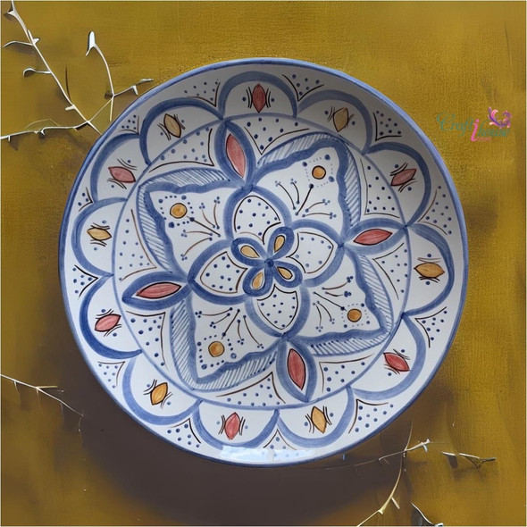 A professional product presentation of the exclusive 30 cm Moroccan plate from a premier UAE shop.
