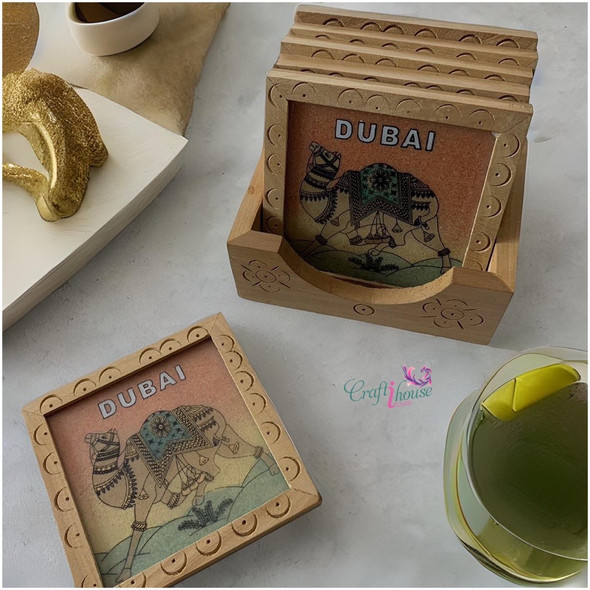 Premium Table Wooden Coasters Set Digital Handcrafted Fridge Memento Traditional Home Decor High-Quality Design View
