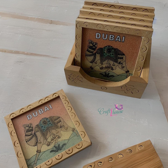 Table Wooden Coasters Set Digital | Sophisticated Middle Eastern Fridge Magnet | Crafted In Dubai - Luxury Handcrafted Art Craftihouse Dubai