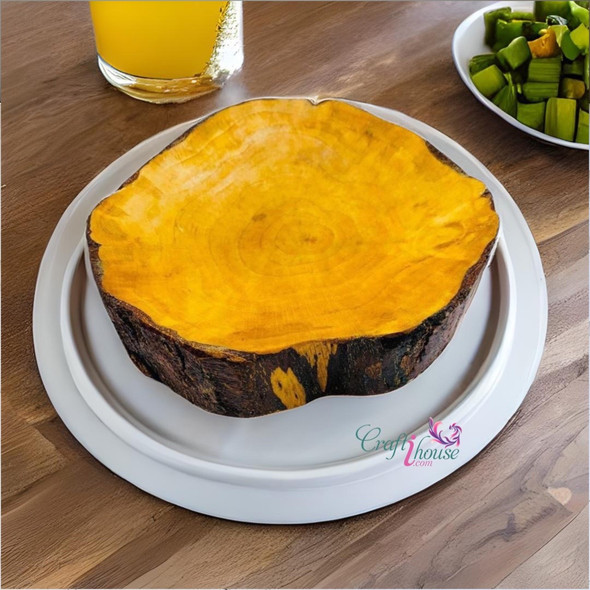Premium Wooden serving plate  , Natural wood serving platter  , hand carved serving plate 20 cm High-Quality Design View