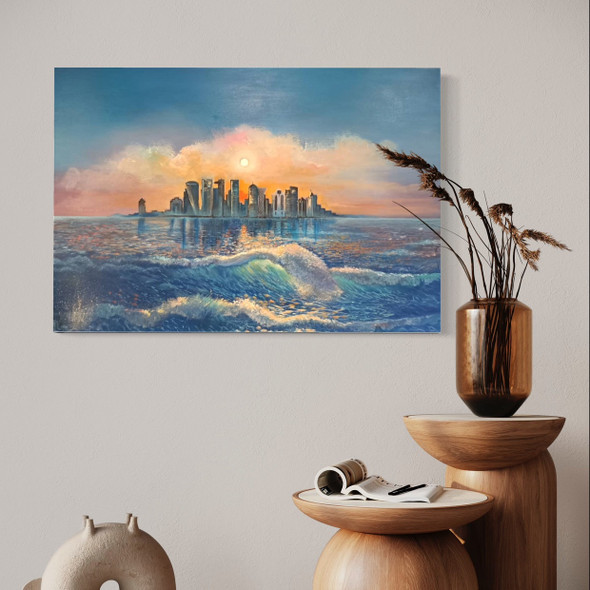 Premium Oil Painting On Canvas Original Oil Painting On Canvas 100x70 Cm Sea’s Sunrise Painting High-Quality Design View